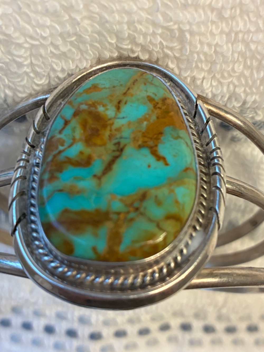Sterling Silver Turquoise Cuff Bracelet - Green-Blue and Brown Stone